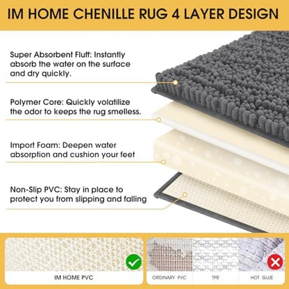 ACCUMTEK Upgrade Luxury Grey Bathroom Rug Mat Gray 48"x20", Ultra Soft Thick Absorbent Bath Mats, Non Slip Chenille Toilet Mat for Bathroom, Bedroom, Kitchen, Shower, Tub, Charcoal