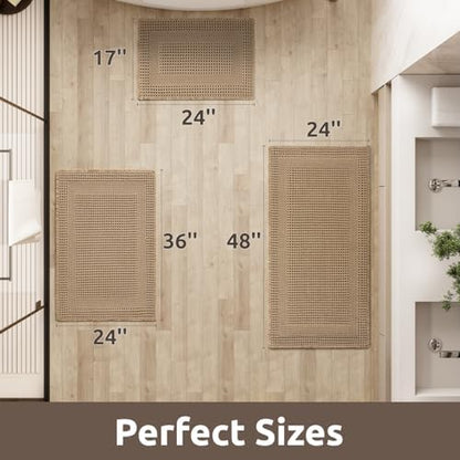 AMOAMI Waffle Bathroom Runner Rugs, Long Bath Mat Non Slip 24''x48'' Beige