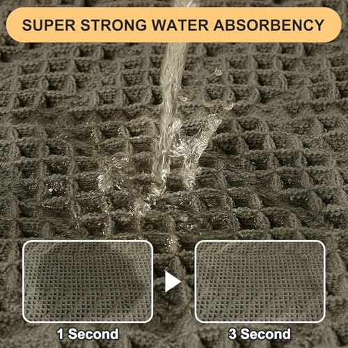 Upgrade Waffle Bath Mat Set 2 Piece, Greyish Green, Boho Bathroom Rugs Absorbent Non Slip, Ultra Soft Bathroom Mat, Machine Washable Knit Bath Rugs with Tassels for Bathroom, Bedroom, Kitchen, Shower