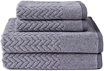 Texere 100% Organic Cotton Jacquard 650 GSM Premium Bath Towel Sets - Extra Absorbent Quick Dry Bathroom Set (Cable, Granite, 2 Bath & 2 Hand Towels)
