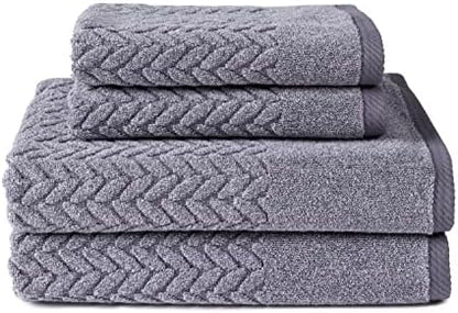 Texere 100% Organic Cotton Jacquard 650 GSM Premium Bath Towel Sets - Extra Absorbent Quick Dry Bathroom Set (Cable, Granite, 2 Bath & 2 Hand Towels)