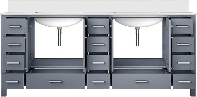 Jacques 84 in. W x 22 in. D Dark Grey Double Bath Vanity and White Quartz Top