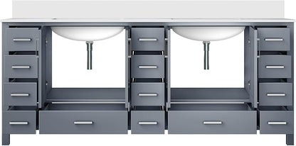 Jacques 84 in. W x 22 in. D Dark Grey Double Bath Vanity and White Quartz Top
