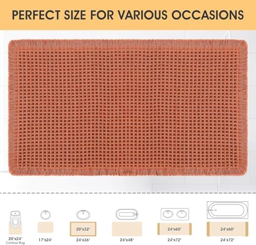 IM HOME Waffle Bath Mat Burnt Orange 36"x24", Boho Woven Modern Bath Mat Rugs, Absorbent Non Slip Bathroom Rugs, Soft Washable Bath Rugs with Tassels for Bedroom, Kitchen, Shower, Tub