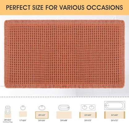 IM HOME Waffle Bath Mat Burnt Orange 36"x24", Boho Woven Modern Bath Mat Rugs, Absorbent Non Slip Bathroom Rugs, Soft Washable Bath Rugs with Tassels for Bedroom, Kitchen, Shower, Tub