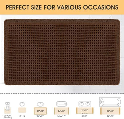 IM HOME Waffle Bath Mat Brown 32"x20", Boho Woven Modern Bath Mat Rugs, Absorbent Non Slip Bathroom Rugs, Soft Washable Bath Rugs with Tassels for Bathroom, Bedroom, Kitchen, Shower, Tub