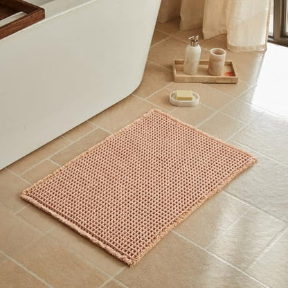 Triohero Waffle Bath Mat, Boho Bathroom Rugs Non Slip, 20x30 Light Peachy