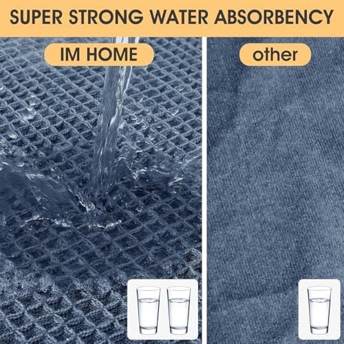 IM HOME Waffle Bath Mat Blue 4'x2', Boho Woven Modern Bath Mat Rugs, Absorbent Non Slip Bathroom Rugs, Soft Washable Bath Rugs with Tassels for Bathroom, Bedroom, Kitchen, Shower, Tub