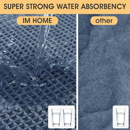 IM HOME Waffle Bath Mat Set 3 Piece Blue,Woven Modern Bath Rug Mats, Absorbent Non Slip Bath Floor Mat, Soft Washable Boho Bath Rugs with Tassels for Bathroom, Bedroom, Kitchen, Tub