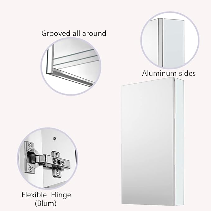 Sunrosa Aluminum Bathroom Medicine Cabinet with Mirror Door, Wall-mountable and Recessed-in Mirror Cabinet, 1 Door Medicine Cabinet Organizer (18"×27.5"×4.75"[SingleDoor])