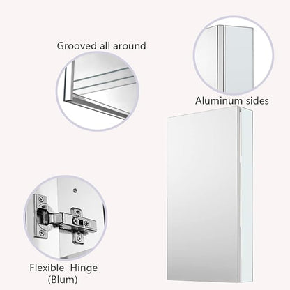 Sunrosa Aluminum Bathroom Medicine Cabinet with Mirror Door, Wall-mountable and Recessed-in Mirror Cabinet, 1 Door Medicine Cabinet Organizer (18"×27.5"×4.75"[SingleDoor])
