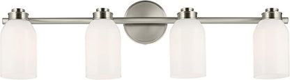 Kichler Shae 32.25" 4-Light Vanity Light with White Opal Glass in Brushed Nickel, for Bathroom Vanity, Powder Room, Over a Mirror, (32.25" W x 9" H), 55203NI