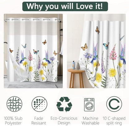 No Hook Shower Curtain with Snap-in Liner 71x74 Inch