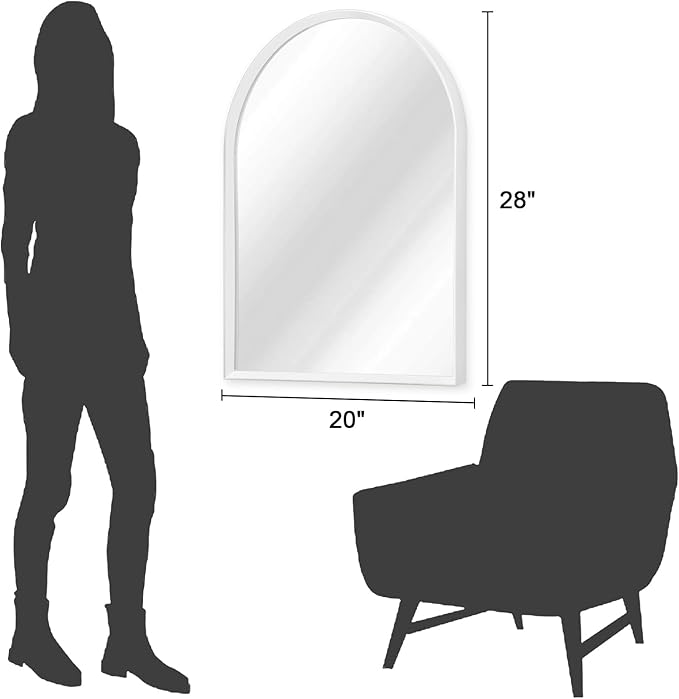 Arched Wall Mirror Bathroom Mirror Brushed Metal Vanity Wall Mounted Mirror for LivingRoom Bedroom Entryway Room Home Decor White 28"x20"