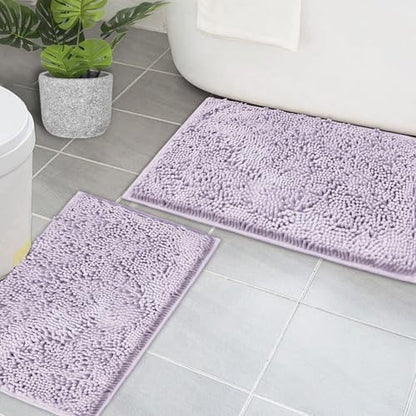 Bathroom Rugs Chenille Bath mat 2 Piece Set, Super Absorbent, PVC Non Slip Backing, Bath mats for Bathroom, Plush Shaggy, Thick, Machine Washable, Bathtub, Shower, Toilet.(Lavender)