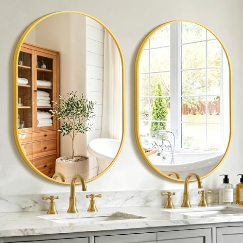 Oval Bathroom Mirror for Over Sink, 2 Pack 24"x36" Vanity Mirror, Gold