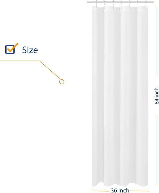 N&Y HOME Fabric Small Stall Shower Curtain Liner Extra Long 36 x 84 inches, Hotel Quality, Washable, Water Repellent, White Bathroom Curtains with Grommets, 36x84