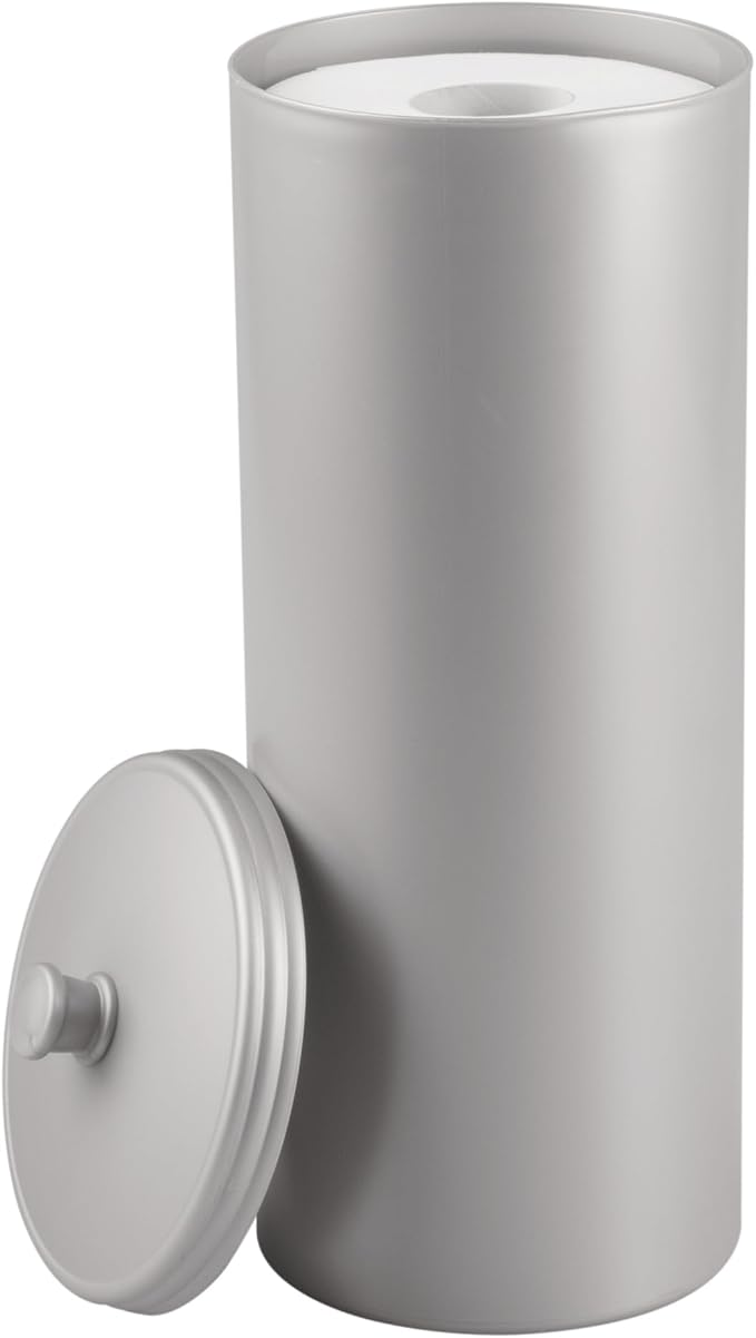 iDesign Freestanding Bathroom Toilet Paper Storage Holder, 2-Pack, Silver | With Lid, For 3 Extra Rolls