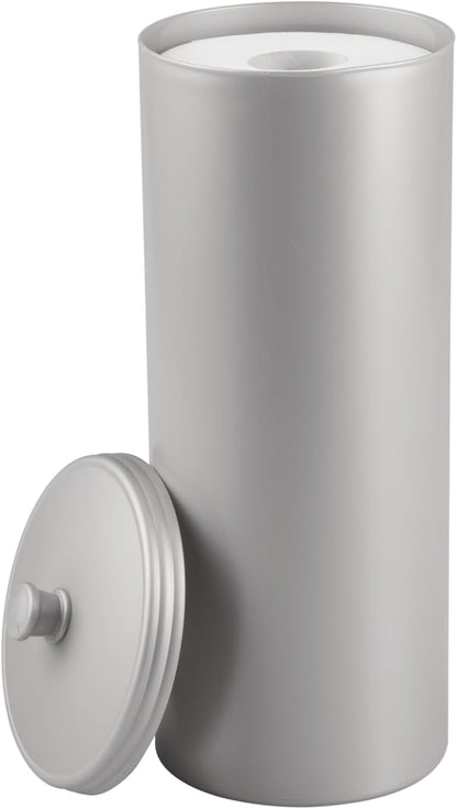 iDesign Freestanding Bathroom Toilet Paper Storage Holder, 2-Pack, Silver | With Lid, For 3 Extra Rolls