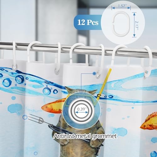 Aimego Stall Small Shower Curtain - Funny Cat Sea Ocean Animal Underwater Tropical Fish Coral Seahorse Fun Narrow Half Fabric Cloth Bath Shower Curtain Set for Bathroom Decor Accessories, 36"x72"