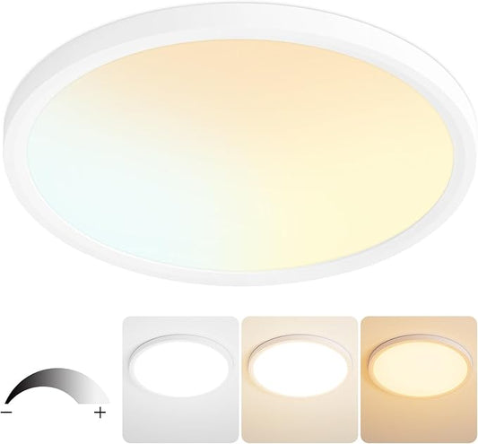 20 Inch Flush Mount Ceiling Light, 40W Dimmable LED Fixture 4000LM, 3000K/4500K/6000K Adjustable, Round Ceiling Lamp for Bedroom, Kitchen, Living Room, Dining Room, Bathroom, White