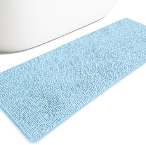 Bathroom Runner Rug 24 x 72 Non Slip – Extra Long Bath Mat | Absorbent and Washable Thick Chenille Runner Rug for Bathroom, Shower, Tub, Sink(Light Blue)