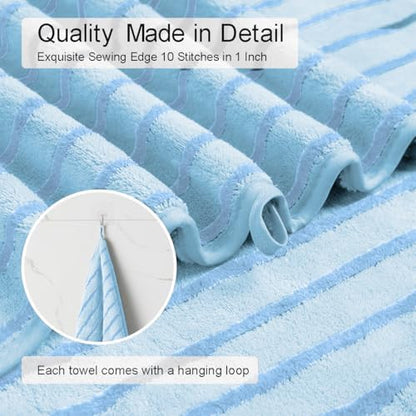 8 Pcs Blue Cabana Stripe Bath Sheet Set Oversized Bath Towel-2 Bathroom Sheets,2 Hand Towels,4 Washcloths Soft Jumbo Towels Absorbent Shower Towel Quick Dry Beach Chair Towel Spa Gym Hotel Towels
