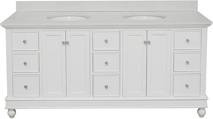 Bella 72-inch Double Bathroom Vanity (Quartz/White): Includes White Cabinet with Stunning Quartz Countertop and White Ceramic Sinks