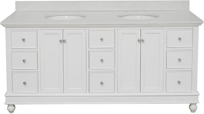 Bella 72-inch Double Bathroom Vanity (Quartz/White): Includes White Cabinet with Stunning Quartz Countertop and White Ceramic Sinks