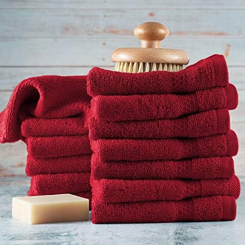 Hearth & Harbor Washcloths 12 Pack - 100% Cotton Washcloth for Body and face, High Absorbent and Soft 13"x13" Body Wash Cloth, Quick Dry - Red Washcloths