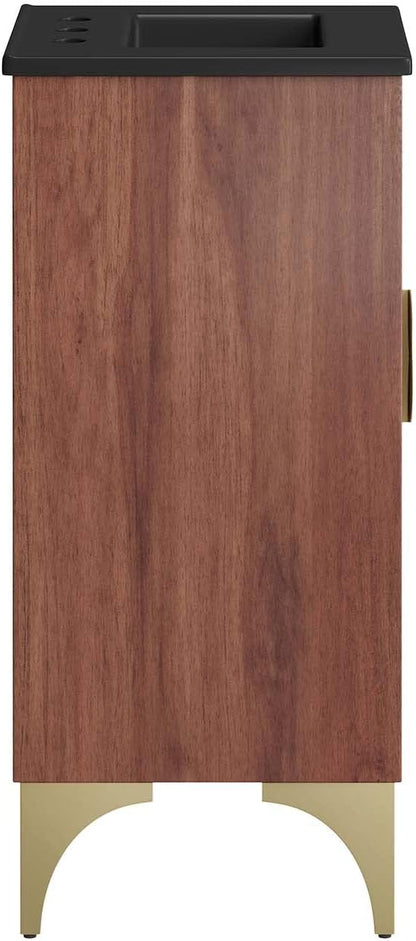 Modway Daylight Bathroom Vanity Cabinet with Ceramic Sink Basin, 18 Inch, Black Walnut