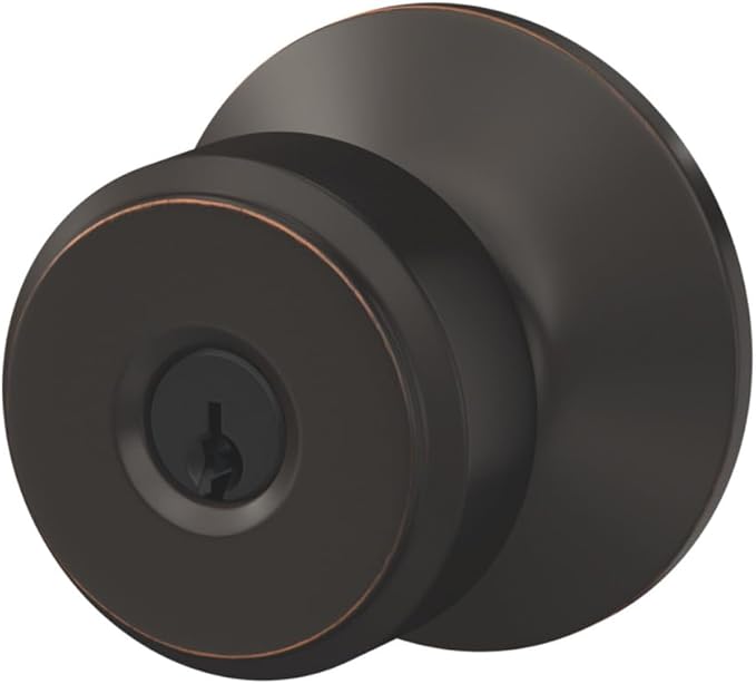 SCHLAGE F51A BWE 716 Bowery Knob Keyed Entry Lock, Aged Bronze