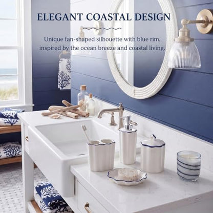 Zhehao 4 Pcs Scalloped Ceramic Bathroom Accessories Set,8.5 Inch, Blue