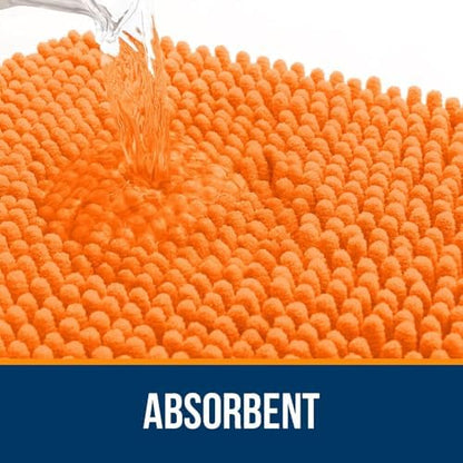 OLANLY Chenille Bathroom Rugs Mats Sets 2 Piece, 30"x20"+24"x20", Orange