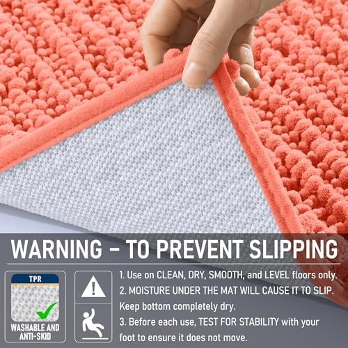 OLANLY Large Bathroom Rugs 59x35, Thick Soft Absorbent Chenille Bath Rugs