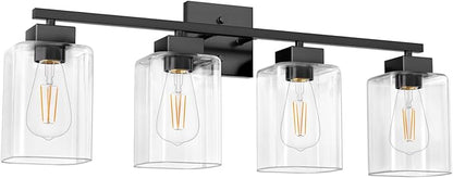 Espird 4 Light Bathroom Vanity Light - Matte Black Bathroom Light Fixtures Square Design & UL Certification, Square Light Fixture Over Mirror, Farmhouse Light Fixtures for Bathroom & Bedroom