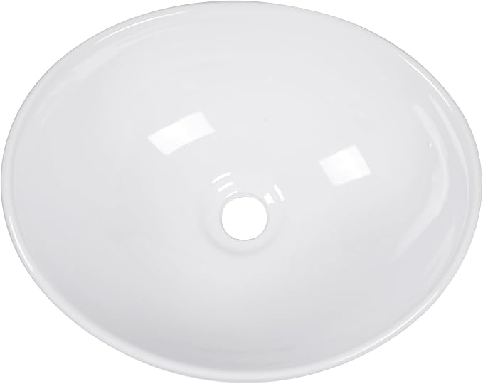 Sarlai Oval Vessel Sink - 16"x13" Bathroom Sink Oval Shape Above Counter White Porcelain Ceramic Bathroom Vessel Vanity Sink Art Basin