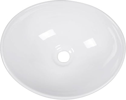 Sarlai Oval Vessel Sink - 16"x13" Bathroom Sink Oval Shape Above Counter White Porcelain Ceramic Bathroom Vessel Vanity Sink Art Basin