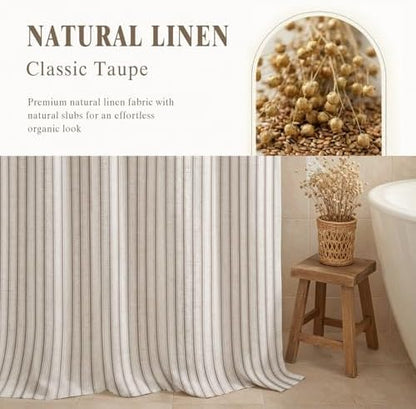 Farmhouse Striped Shower Curtain Taupe Vintage Linen Curtain 72"W X 78"L