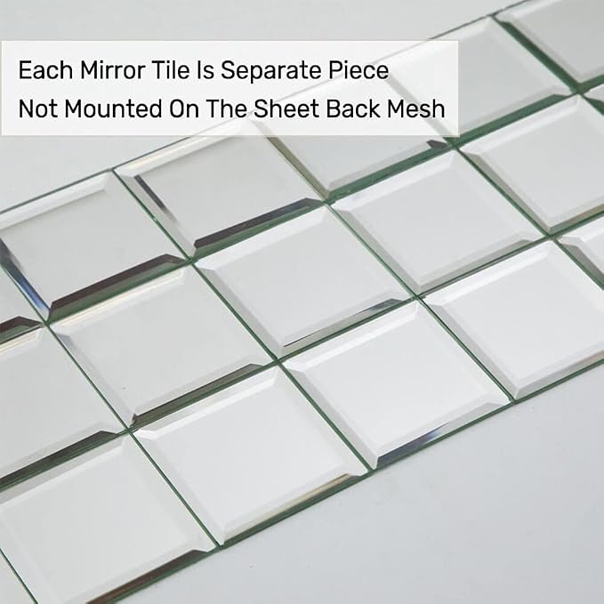 80 Pcs Beveled Mirror Tiles, 3 Inch Silver Square Mirror Glass Tiles for Kitchen Backsplash Bathroom Shower Wall, 5 SQ.FT