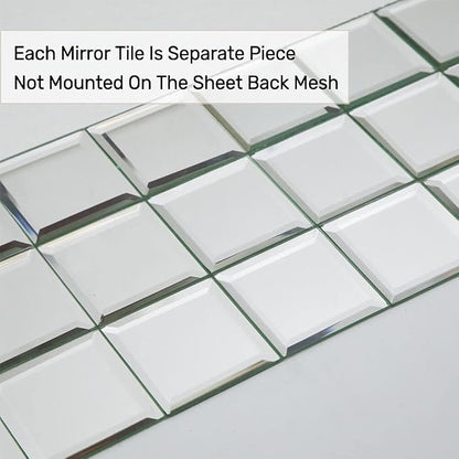 80 Pcs Beveled Mirror Tiles, 3 Inch Silver Square Mirror Glass Tiles for Kitchen Backsplash Bathroom Shower Wall, 5 SQ.FT
