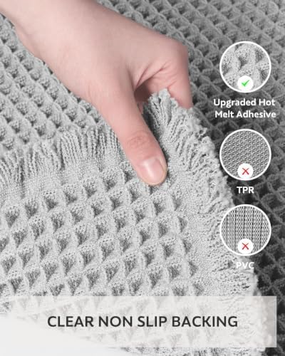 tchdio Waffle Bath Mat Rug, Super Absorbent Non Slip Bath Mats Ultra Soft Bathmat Machine Washable Bathroom Rugs with Tassels, Bath Rugs for Bathroom Floor Beside Tub, 20" x 32", Light Grey