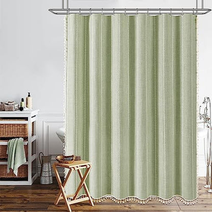BTTN 72x78 Long Boho Farmhouse Linen Heavy Duty Shower Curtain, Sage Green