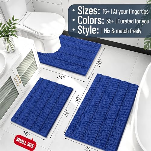 Smiry Thick Chenille Bathroom Runner Rugs 44x24, Soft Bath Mat, Royal Blue