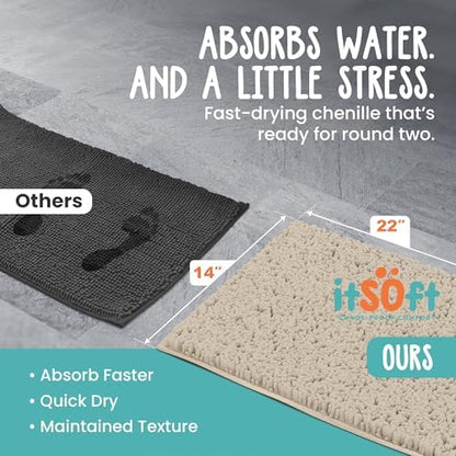 Small Chenille Bath Mats 22"x14", Plush Absorbent Bath Mats Quick Dry, Soft & Machine Washable, Non Slip Carpet for Bathroom, Thick Bathroom Rugs, Shower Restroom Rug Mat, Alfombras De Bano, Bathrugs
