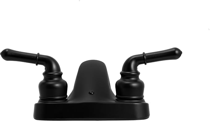 Dura Faucet DF-PL700C-MB RV Two Handle Bathroom Sink Faucet (Matte Black) | Two-hole drop-in design for standard camper sinks; drip-resistant cartridge control.