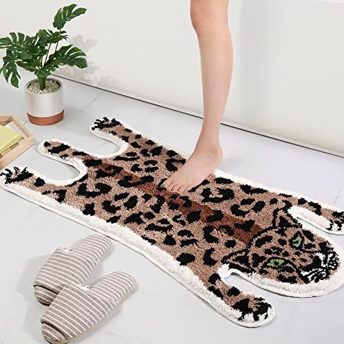 Panstar Leopard Bath Mat for Bathroom, Cute Brown Leopard Cartoon Bath Mats Non Slip Animal Shaped Absorbent Bathtub Rug Bathroom Plush Shower Rugs