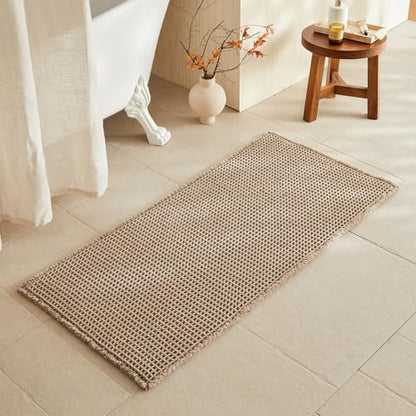 TYUU Waffle Bath Mat, Boho Bathroom Rugs Non Slip, 48x24 Beige