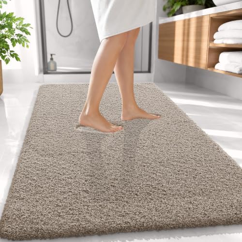 OLANLY Microfiber Large Bathroom Rugs 59x35, Ultra Soft Bath Mat, Greige