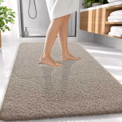 OLANLY Microfiber Large Bathroom Rugs 59x35, Ultra Soft Bath Mat, Greige